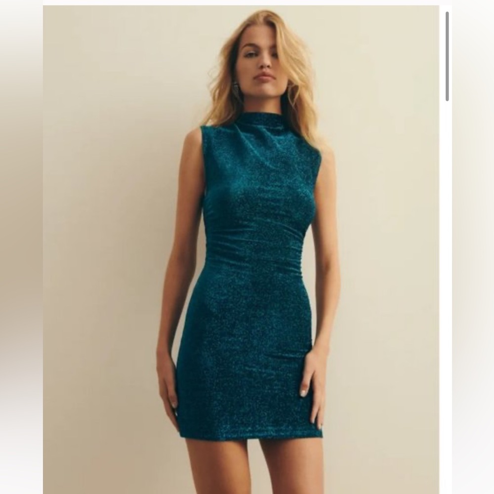 Reformation Alden Knit Dress in Blue Sparkle Silver Mini Sleeveless